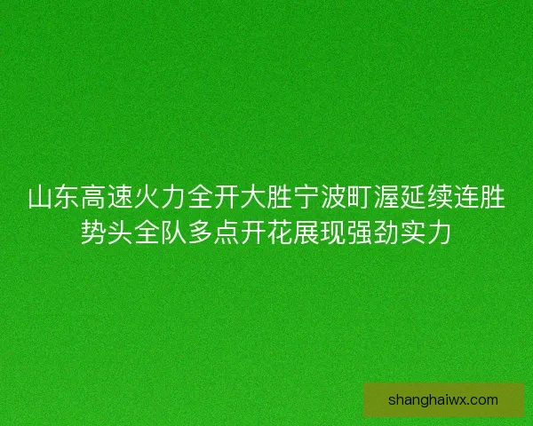 山东高速火力全开大胜宁波町渥延续连胜势头全队多点开花展现强劲实力